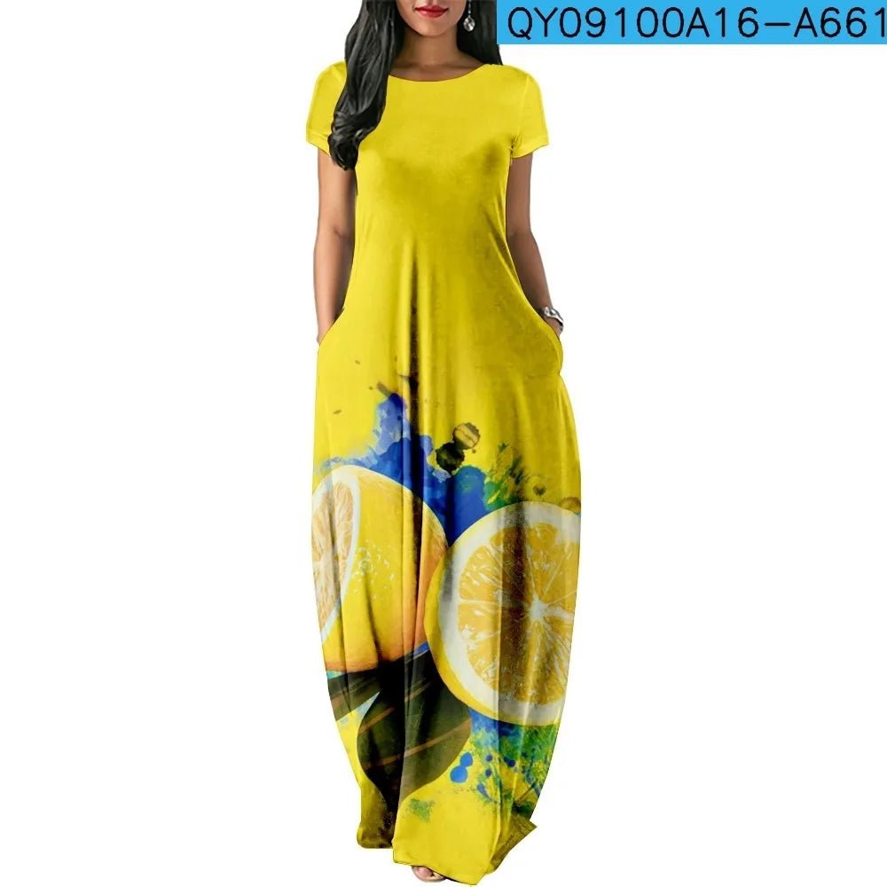 Summer Dress 2024 Hawaiian Fresh Fruit Print Maxi Dress Streetwear Women Luxury Beach Stylish Party Robe Holiday Girl VestidoA661 35XL