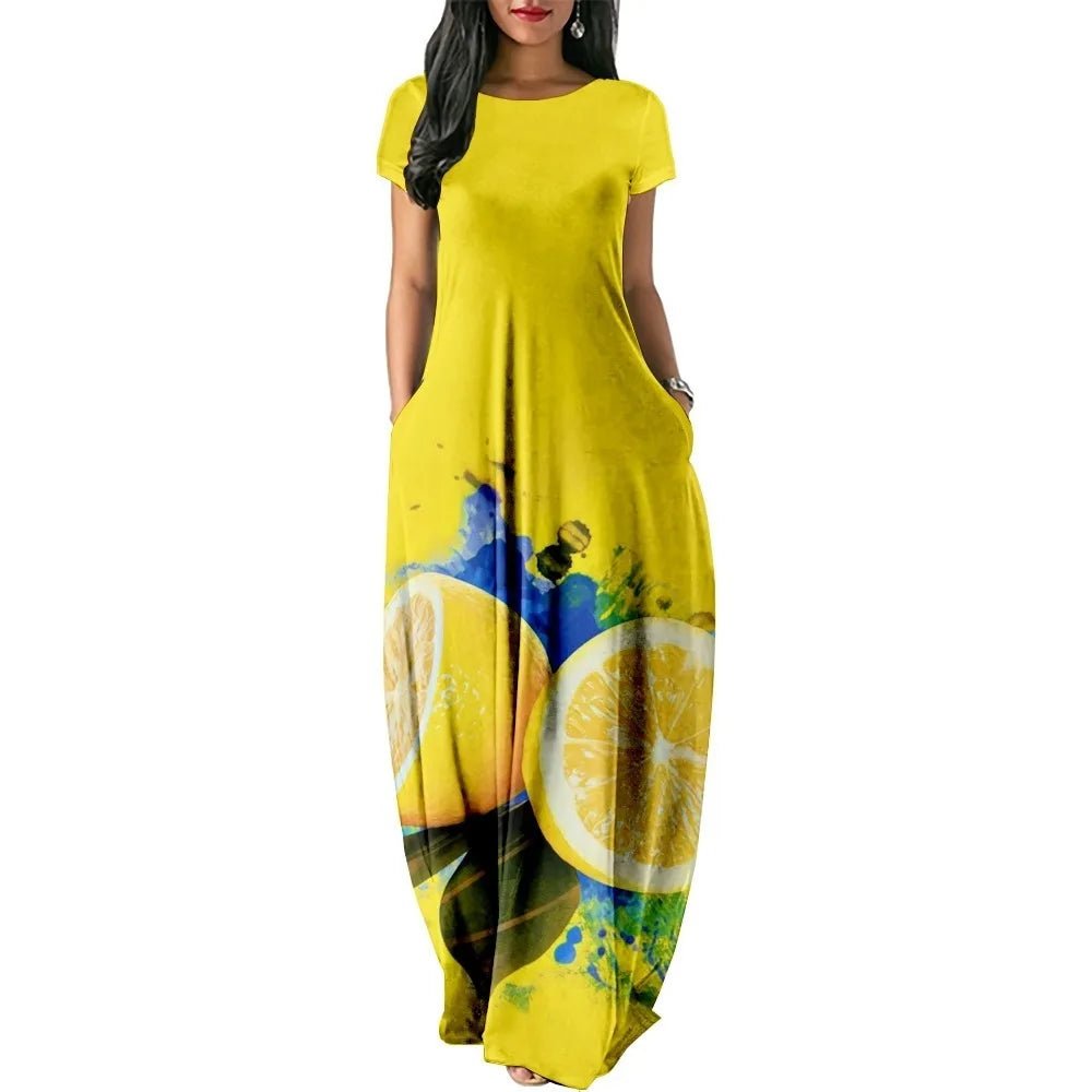 Summer Dress 2024 Hawaiian Fresh Fruit Print Maxi Dress Streetwear Women Luxury Beach Stylish Party Robe Holiday Girl VestidoA661XS