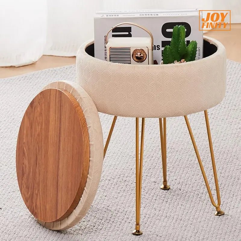 [Summer Sale]Joyfinity Home Velvet Storage Ottoman round Footrest Stool Multifunctional Upholstered Ottoman Modern Accent Vanity Stools Tray Top Coffee Table Suitable for Living Room BedroomCreamFurniture