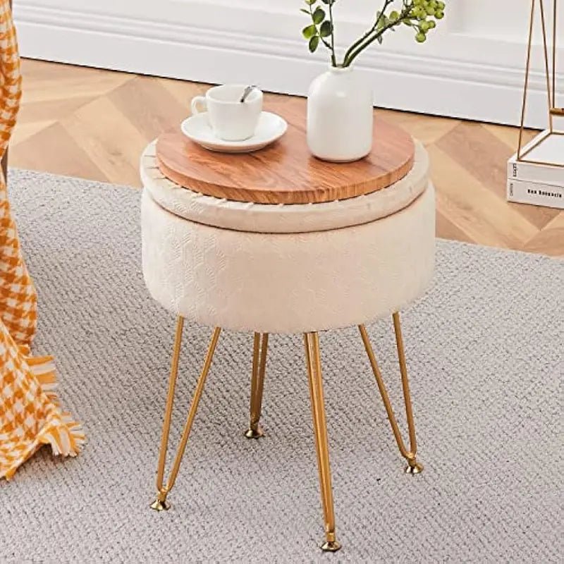 [Summer Sale]Joyfinity Home Velvet Storage Ottoman round Footrest Stool Multifunctional Upholstered Ottoman Modern Accent Vanity Stools Tray Top Coffee Table Suitable for Living Room BedroomCreamFurniture