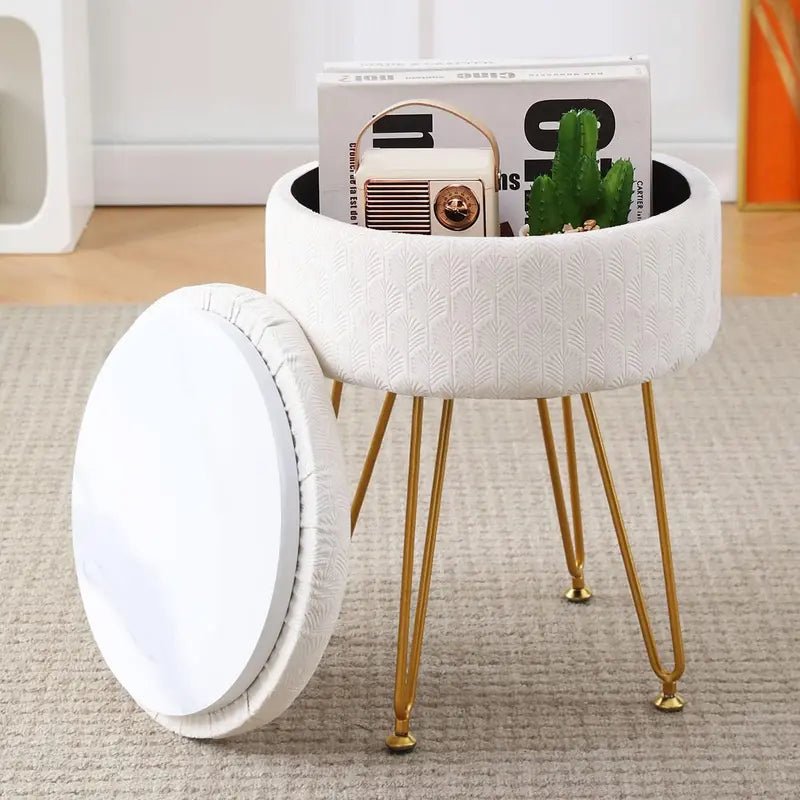 [Summer Sale]Joyfinity Home Velvet Storage Ottoman round Footrest Stool Multifunctional Upholstered Ottoman Modern Accent Vanity Stools Tray Top Coffee Table Suitable for Living Room BedroomCreamFurniture