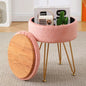 [Summer Sale]Joyfinity Home Velvet Storage Ottoman round Footrest Stool Multifunctional Upholstered Ottoman Modern Accent Vanity Stools Tray Top Coffee Table Suitable for Living Room BedroomBlushFurniture