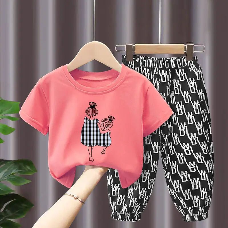 Summer Sets Children's Clothing Girls Mother Kids Toddler Clothes Cute Fashion Cotton T - shirt Top Pants 2pcs Baby Girl Clothes10140cm 9 - 10T