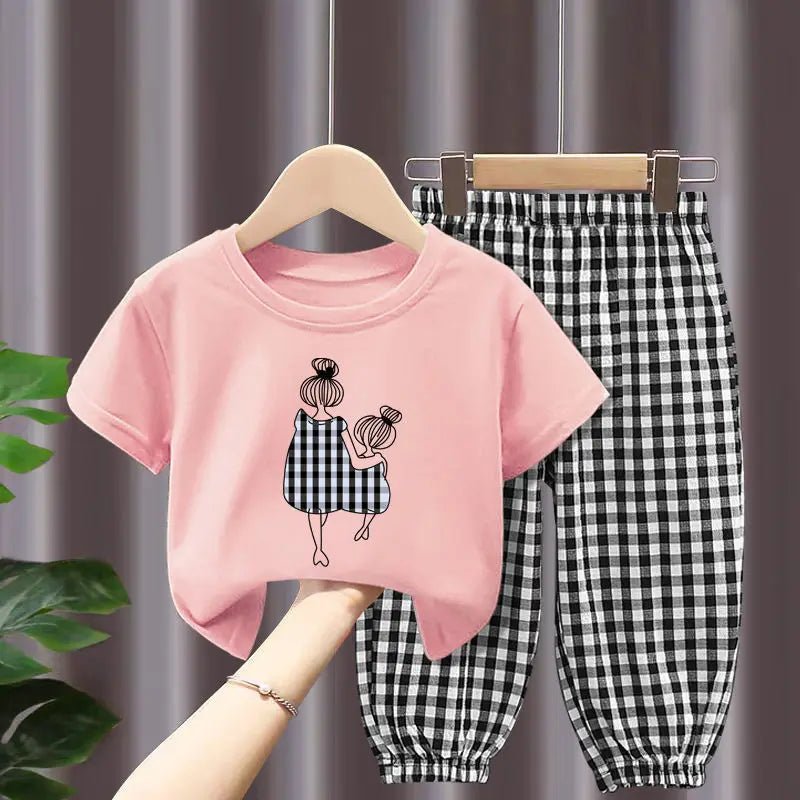 Summer Sets Children's Clothing Girls Mother Kids Toddler Clothes Cute Fashion Cotton T - shirt Top Pants 2pcs Baby Girl Clothes1140cm 9 - 10T