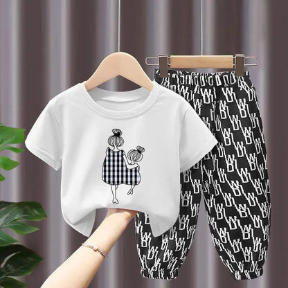 Summer Sets Children's Clothing Girls Mother Kids Toddler Clothes Cute Fashion Cotton T - shirt Top Pants 2pcs Baby Girl Clothes7140cm 9 - 10T