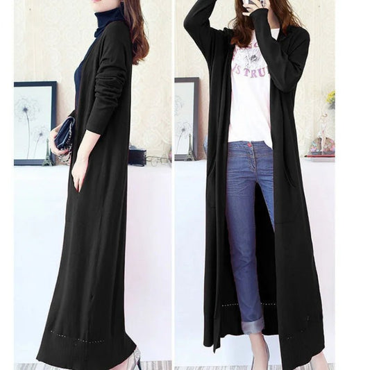 Thin Cape Outer Match Knitted Cardigan Coat for Women Spring and Autumn Extra Long SweaterApricotL