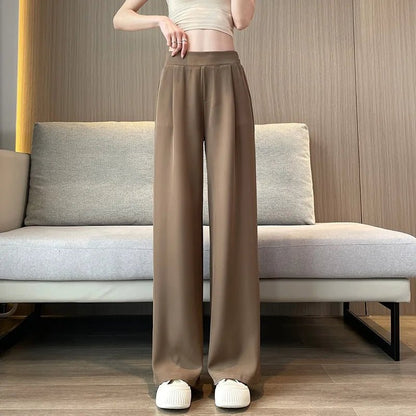 Thin Summer Wide - leg Pants Ice Filament Permeability Women Spring Women Elastic Waist Stright Long Wide Leg Pants Casual FemaleBlackM