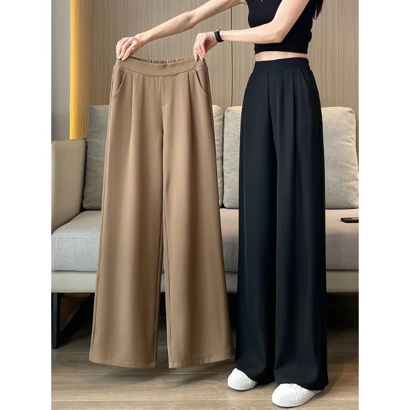 Thin Summer Wide - leg Pants Ice Filament Permeability Women Spring Women Elastic Waist Stright Long Wide Leg Pants Casual FemaleBlackM