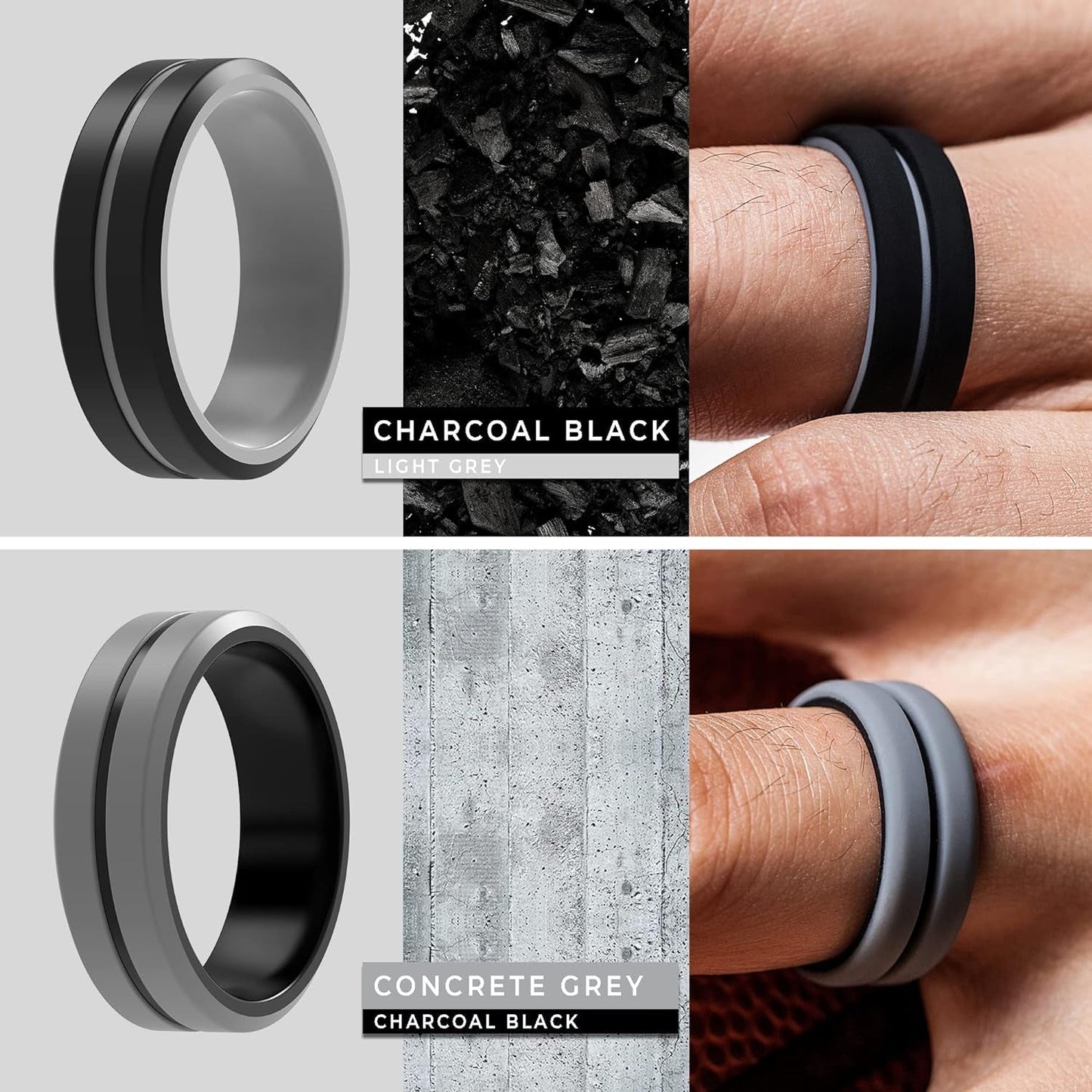 Thunderfit Silicone Wedding Rings for Men 2 Layers, Beveled Edge Rubber Engagement Bands 8.2Mm Wide 2.5Mm Thick - 1/2/3/4/5/6/7 Variety MultipackPack J: Black - Royal Blue, Black - Grey, Black - Blue, Grey - Black11.5 - 12 (21.3Mm)ClothingJewelryMen