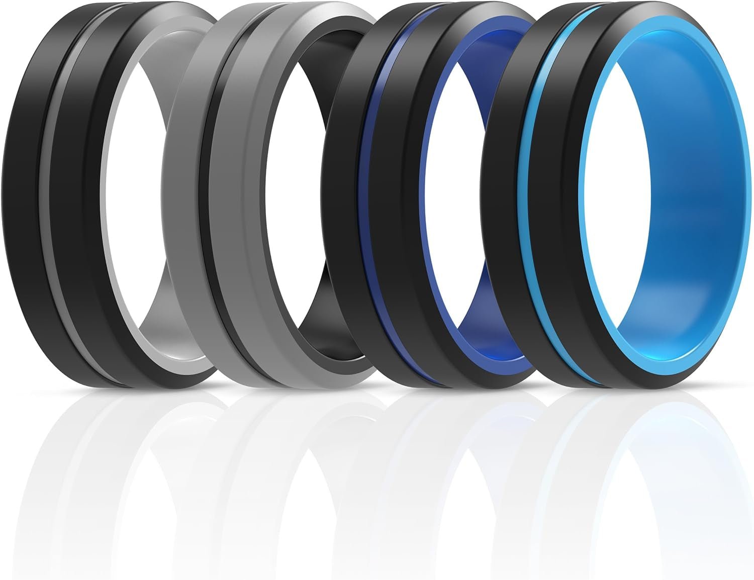 Thunderfit Silicone Wedding Rings for Men 2 Layers, Beveled Edge Rubber Engagement Bands 8.2Mm Wide 2.5Mm Thick - 1/2/3/4/5/6/7 Variety MultipackPack J: Black - Royal Blue, Black - Grey, Black - Blue, Grey - Black11.5 - 12 (21.3Mm)ClothingJewelryMen