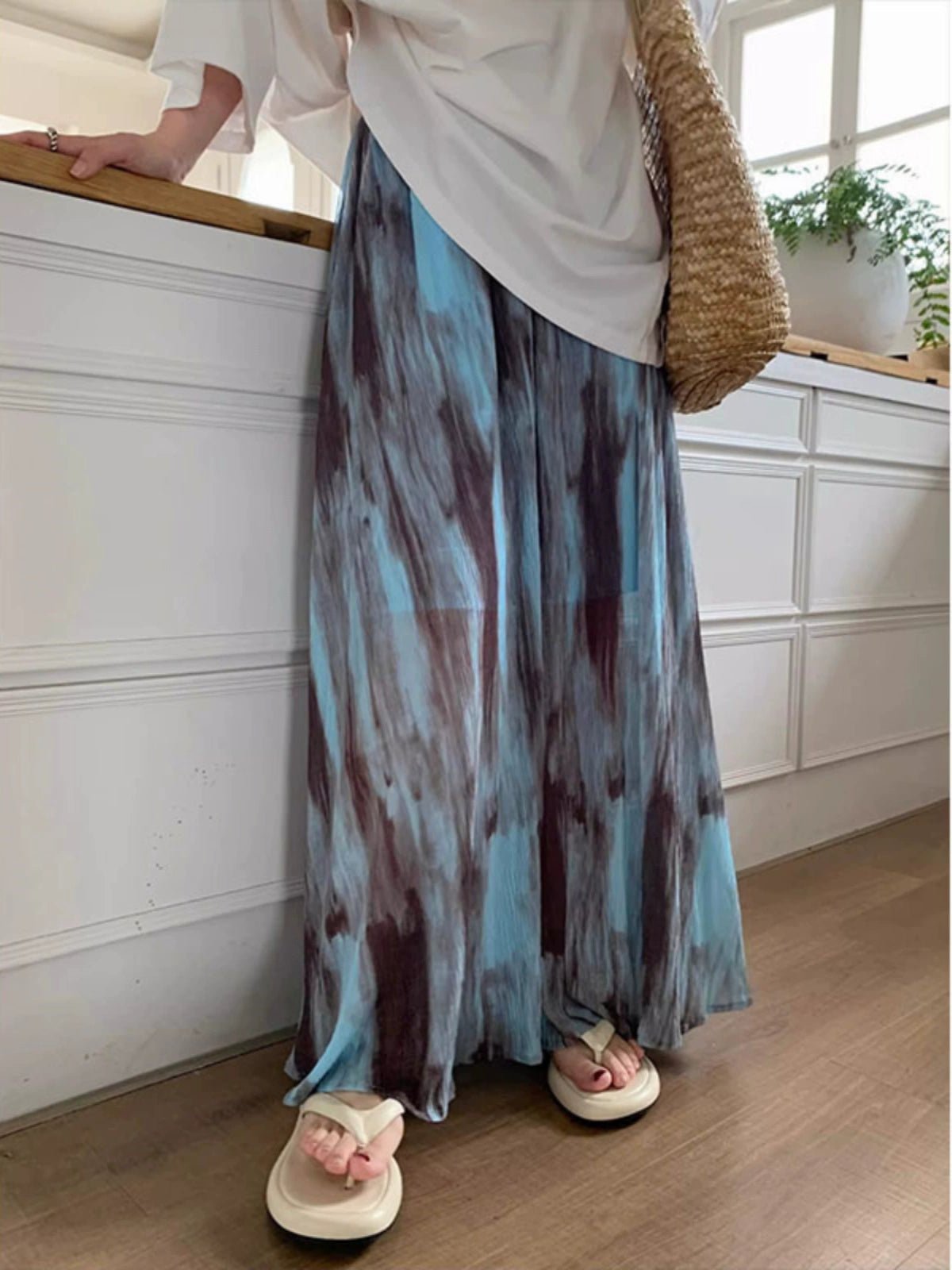 Tie - Dyed Print Women's Summer A - line Mop Ins SkirtBlackM