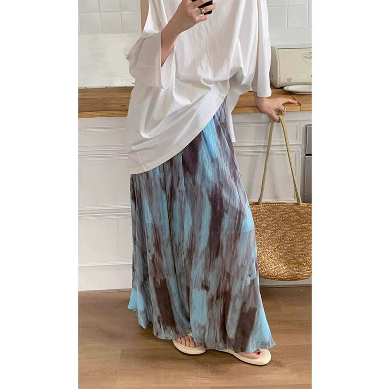 Tie - Dyed Print Women's Summer A - line Mop Ins SkirtBlue "Heavy weight quality version]M