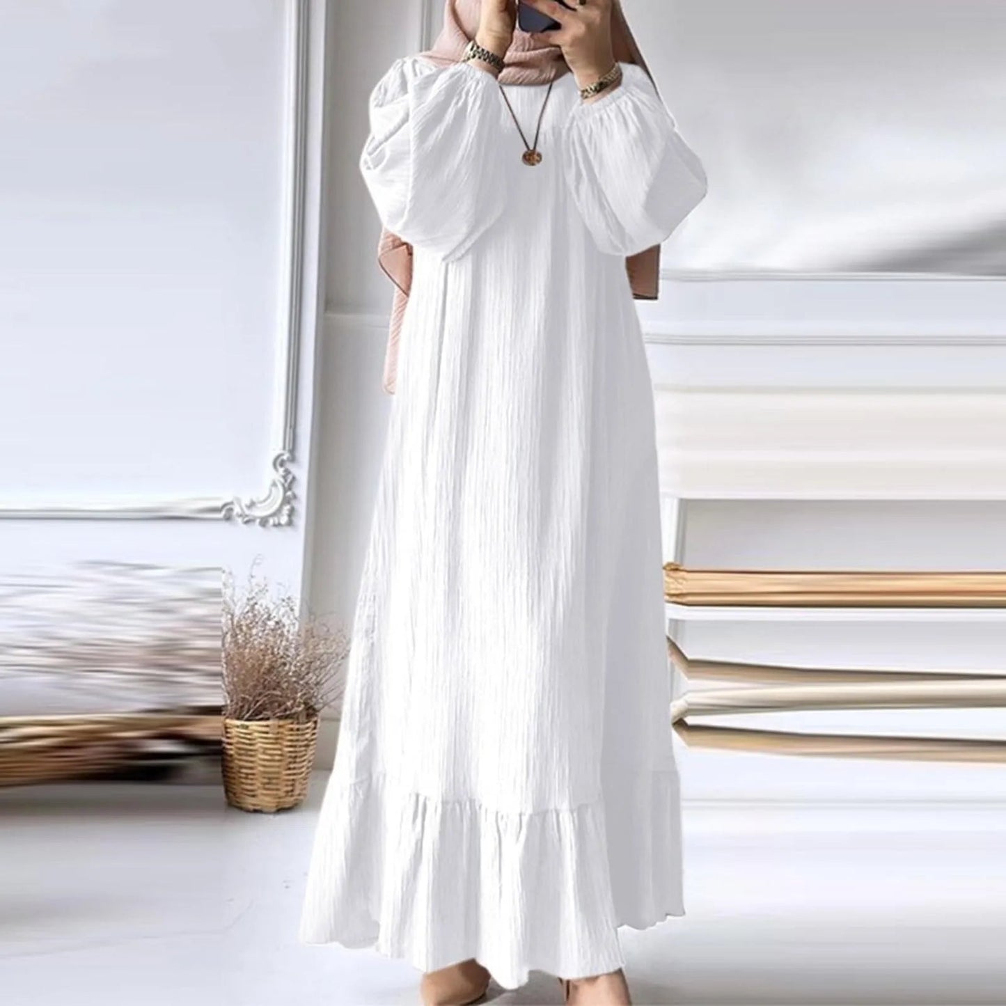 Turkey Abaya Mulism Fashion Dresses Long Sleeve Maxi Sundress Abayas For Women Eid Mubarek Robe IsIamic Vestidos Kaftan 2024WhiteXXXXXLCN