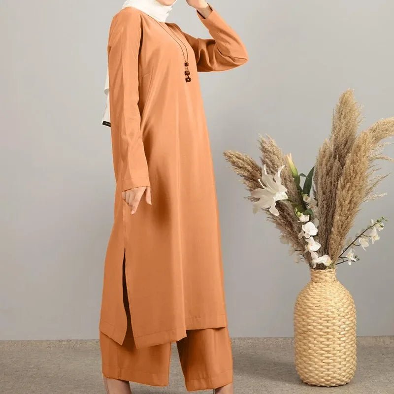 Two Piece Sets Abaya Turkey Split Dress PantarmygreenS