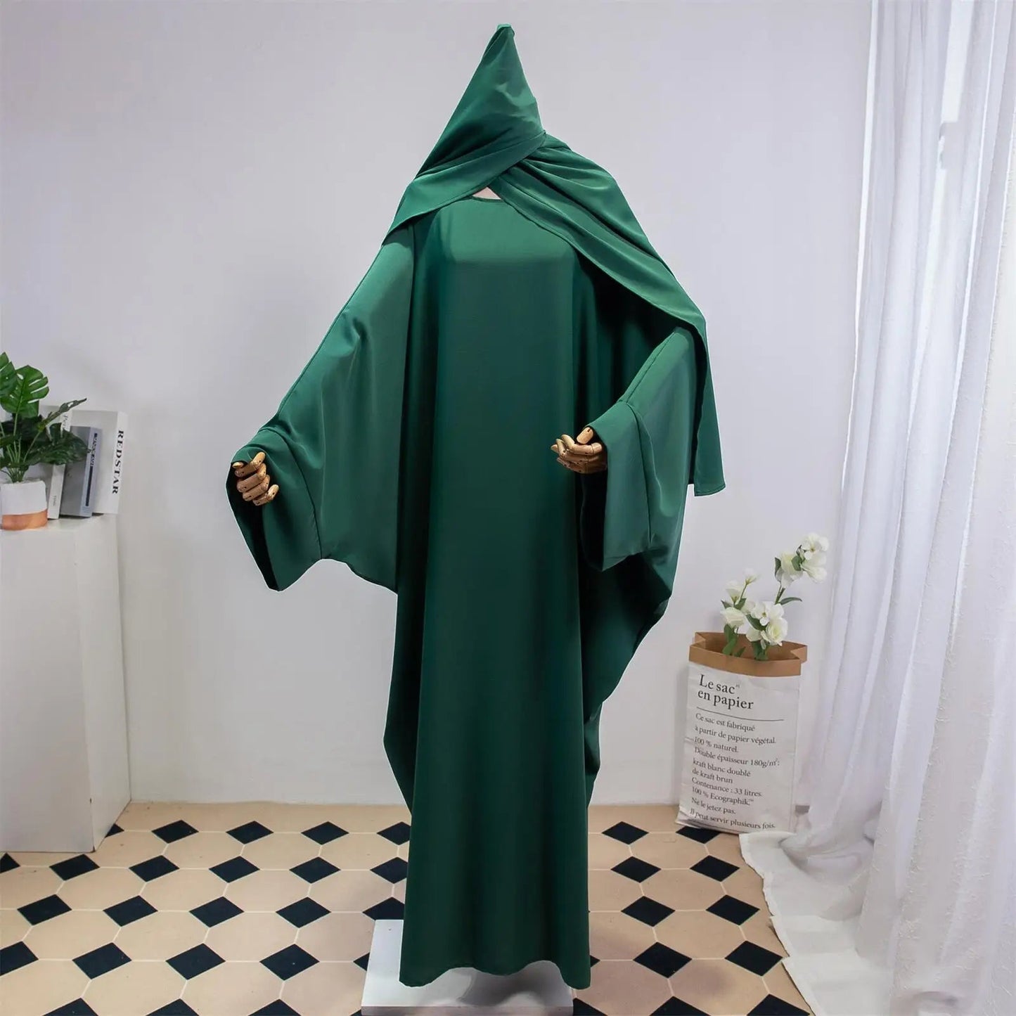 Two Pieces Muslim Abaya Women Jilbab Islamic With Hijab Clothing Dubai Saudi Robe Turkish Modesty Prayer Dresses Loose Kaftansdark greenOne Size