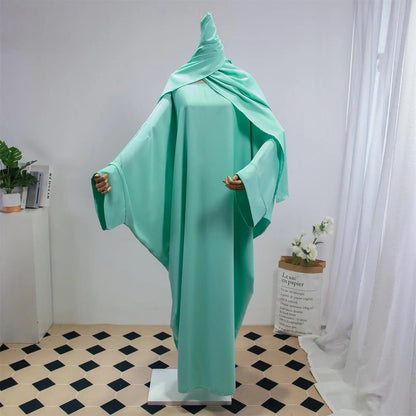 Two Pieces Muslim Abaya Women Jilbab Islamic With Hijab Clothing Dubai Saudi Robe Turkish Modesty Prayer Dresses Loose Kaftanslight greenOne Size