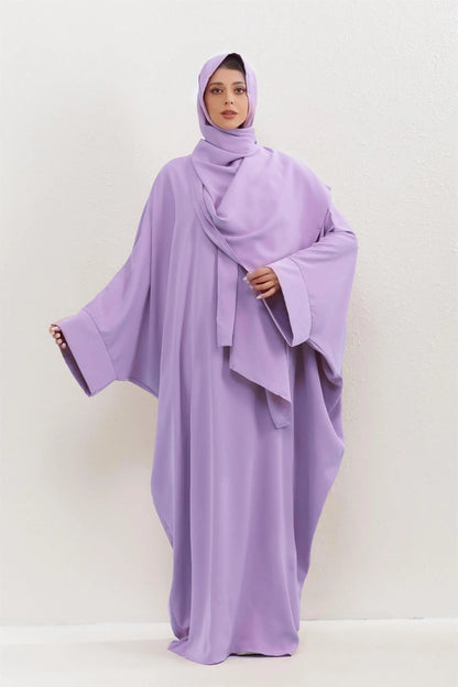 Two Pieces Muslim Abaya Women Jilbab Islamic With Hijab Clothing Dubai Saudi Robe Turkish Modesty Prayer Dresses Loose KaftanspurpleOne Size