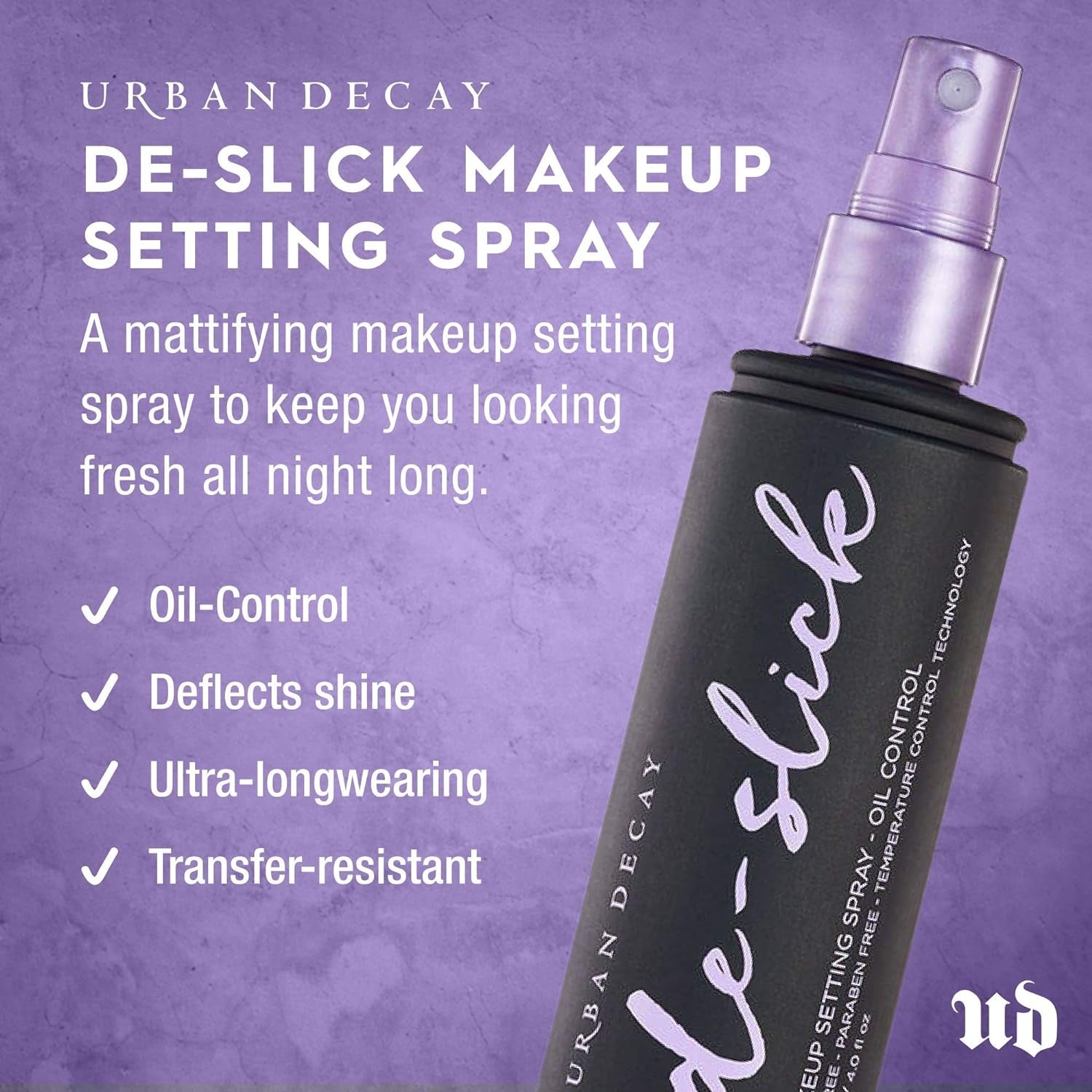 Urban Decay De - Slick Oil Control Matte Makeup Setting Spray - Controls Oil, Blocks Shine & Locks Makeup in Place - Oil - Free, Microfine Face Mist - 4.0 Fl. OzTransparent4 Fl Oz (Pack Of 1)Beauty & Personal CareFaceFoundation