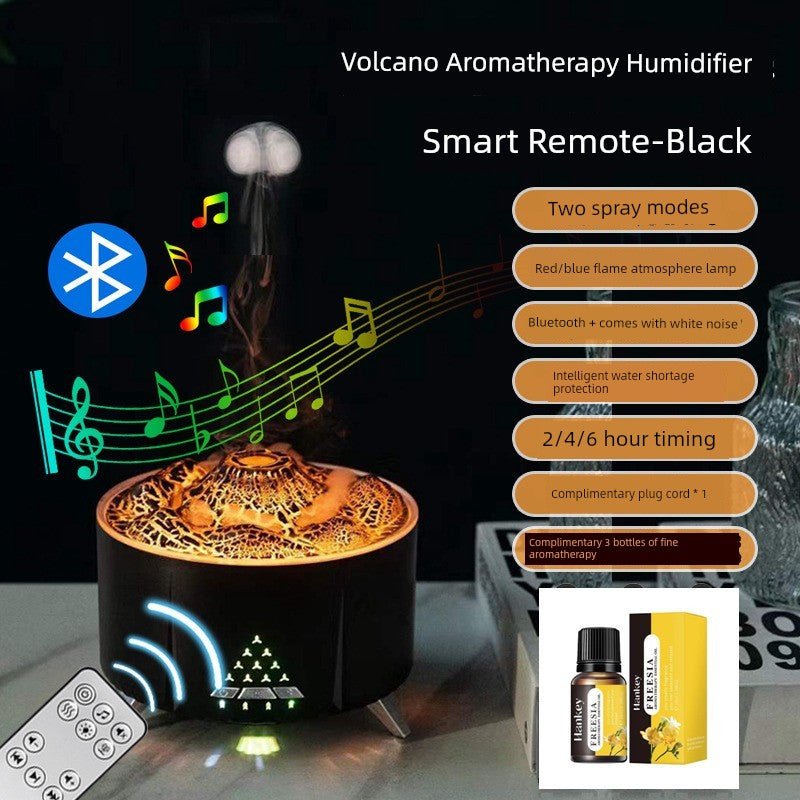 Volcano Bluetooth Audio Ambience Light Good - looking HumidifierBlack Lava Upgrade Bluetooth Audio Remote Control +3 Bottles of Essential Oil (Power Plug - in + Double Color Flame + White Noise Sleep Aid)