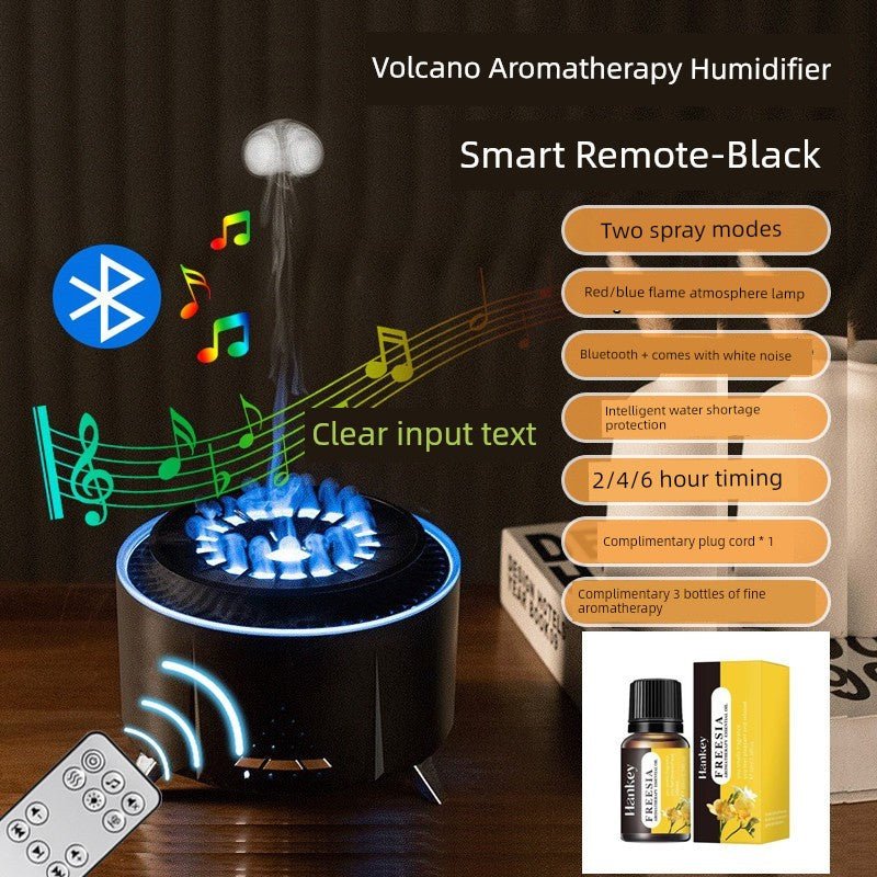 Volcano Bluetooth Audio Ambience Light Good - looking HumidifierBlack Tianqing upgraded Bluetooth audio remote control +3 bottles of essential oil (power plug - in + two - color flame + white noise to help sleep)