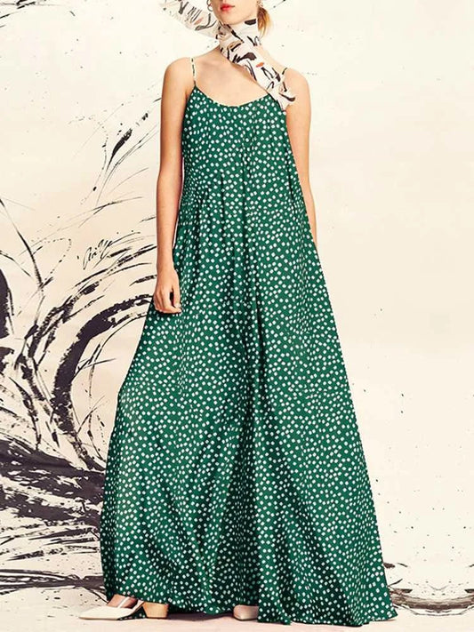 VONDA 2024 Summer Bohemian Sexy Sleeveless Beach Dress Women Straps Loose Long Robe Femme Casual Printed Party Maxi Sundress5XLgreen