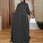 VONDA Fashion Women Striped Maxi Dress 2024 Bohemian High Neck Elegant Long Sundress Autumn Long Puff Sleeve Printed VestidosblackL