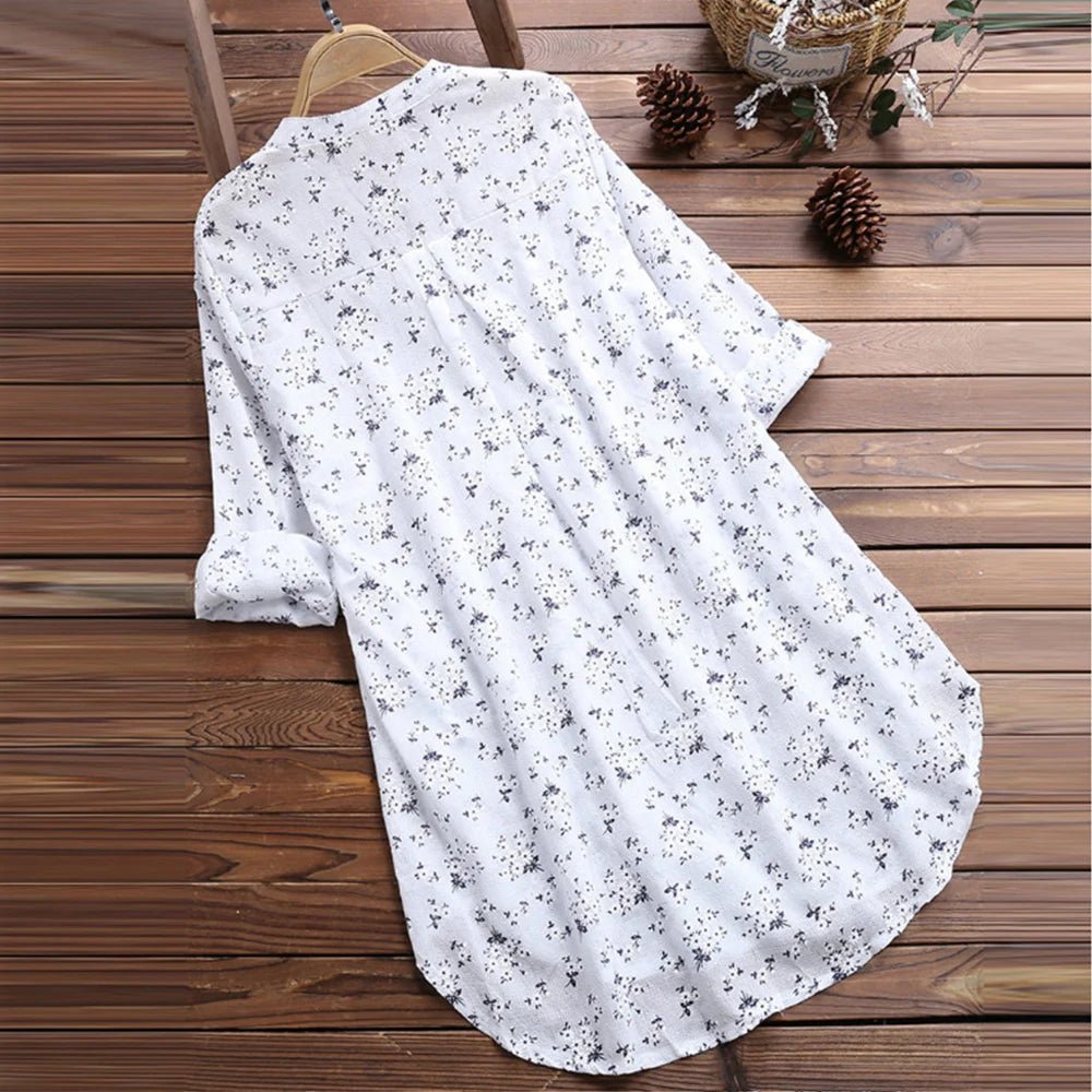 Women's Boho Flower Print T - Shirt Dress Casual Baggy Blouse Long Tunic Tops Plus Size High Quality Clothing For Female 2023 - 2024WHITEXXXL