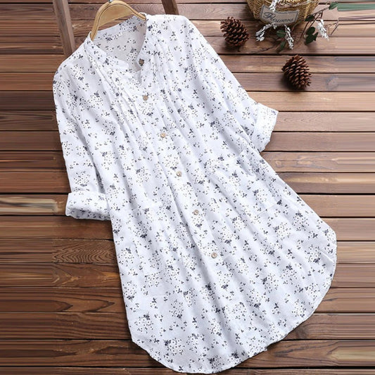 Women's Boho Flower Print T - Shirt Dress Casual Baggy Blouse Long Tunic Tops Plus Size High Quality Clothing For Female 2023 - 2024WHITEXXXL