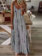 Women's Casual Loose V - neck Tie Dye Printed Spaghetti Maxi Dress Summer Beach Vacation Long DressGRAYL