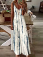 Women's Casual Loose V - neck Tie Dye Printed Spaghetti Maxi Dress Summer Beach Vacation Long DressWHITEM