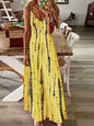 Women's Casual Loose V - neck Tie Dye Printed Spaghetti Maxi Dress Summer Beach Vacation Long DressYellowS