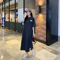 Women's Dress O - neck Loose Frock Graphic Long T - Shirts Casual Streetwear Letter Printing Maxi Blouse Skirt Summer Female ClothesBlackXXL