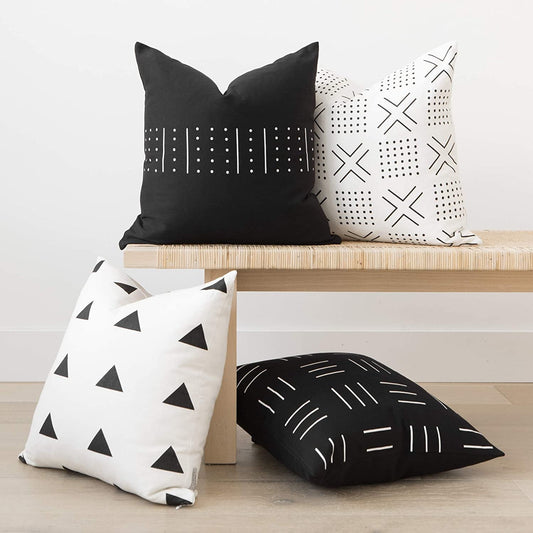 Woven Nook - Modern & Luxurious 18" X 18" Decorative Boho Throw Pillow Covers - Durable Quality & Machine Washable - Zola Design - Black and White - 4 PackBeddingDecorative PillowsHome & Kitchen