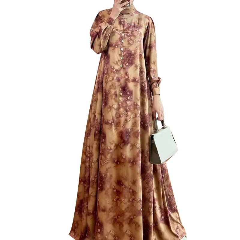 ZANZEA Elegant Floral Print Women Abaya Dress 2024 Spring Muslim Fashion Lantern Sleeve Maxi Vestidos Islamic Casual Long RobesRustM