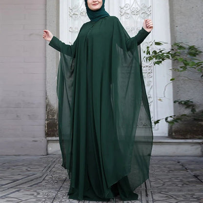 ZANZEA Women Fashion Long Sleeve Hijab Vestidos Abayas ChiffonGreenM